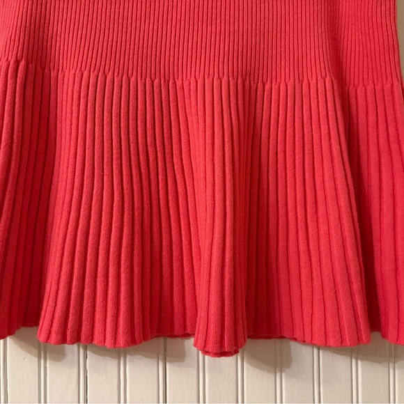 Aerie Coral Pink Ribbed Knit Mini Skirt Peplum Flare Womens Large - Picture 3 of 9